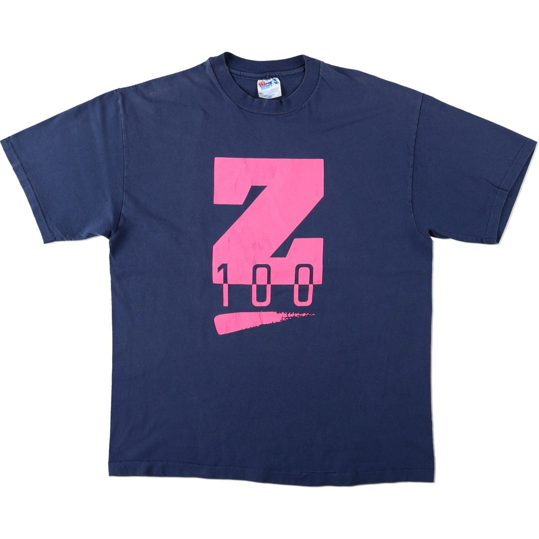 90'S Hanes Z100 Radio Station Advertising T-Shirt, Made in USA, Men's Size L (approx.), Vintage cotton navy blue type Vintage Second Hand