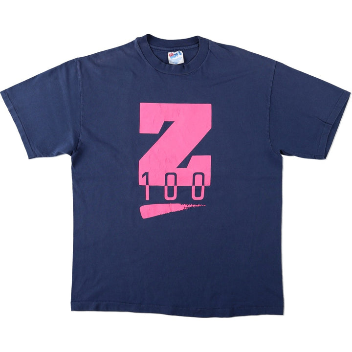 90'S Hanes Z100 Radio Station Advertising T-Shirt, Made in USA, Men's Size L (approx.), Vintage cotton navy blue type Vintage Second Hand