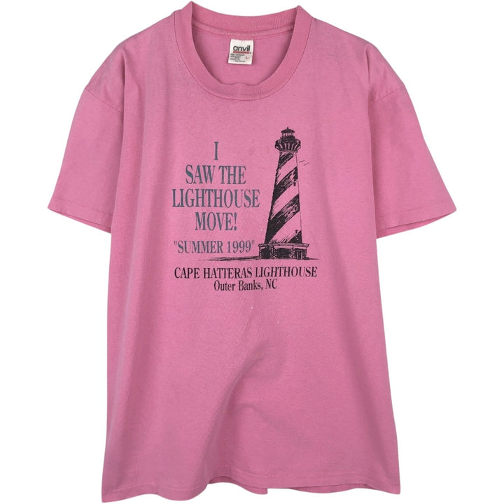 90'S Anvil Printed T-shirt, Made in USA, Men's L size, Vintage cotton pink type Vintage Second Hand