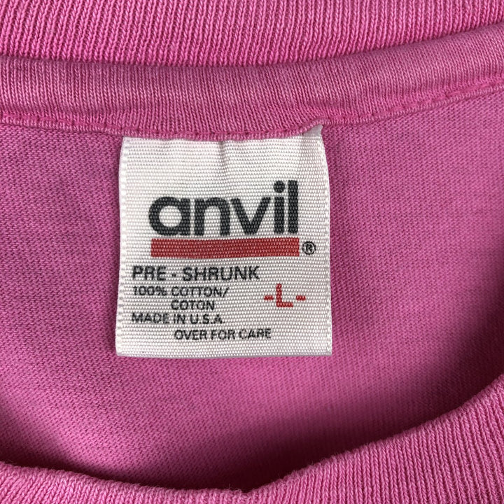 90'S Anvil Printed T-shirt, Made in USA, Men's L size, Vintage cotton pink type Vintage Second Hand