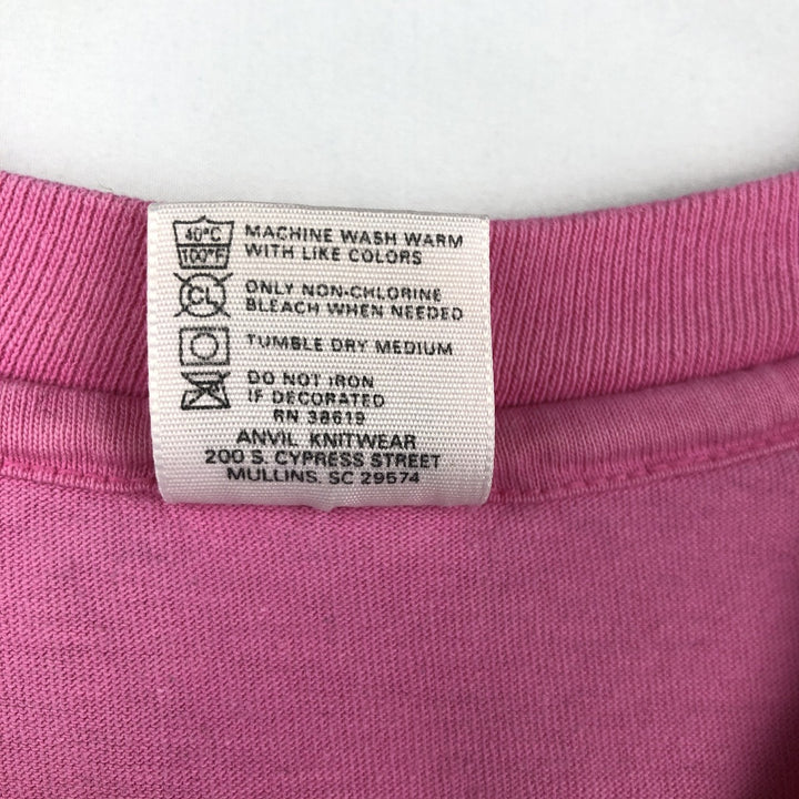 90'S Anvil Printed T-shirt, Made in USA, Men's L size, Vintage cotton pink type Vintage Second Hand