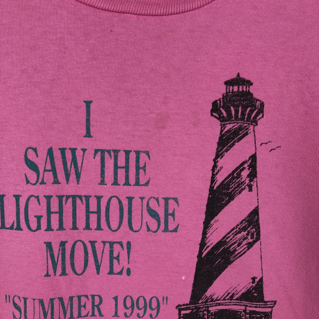 90'S Anvil Printed T-shirt, Made in USA, Men's L size, Vintage cotton pink type Vintage Second Hand