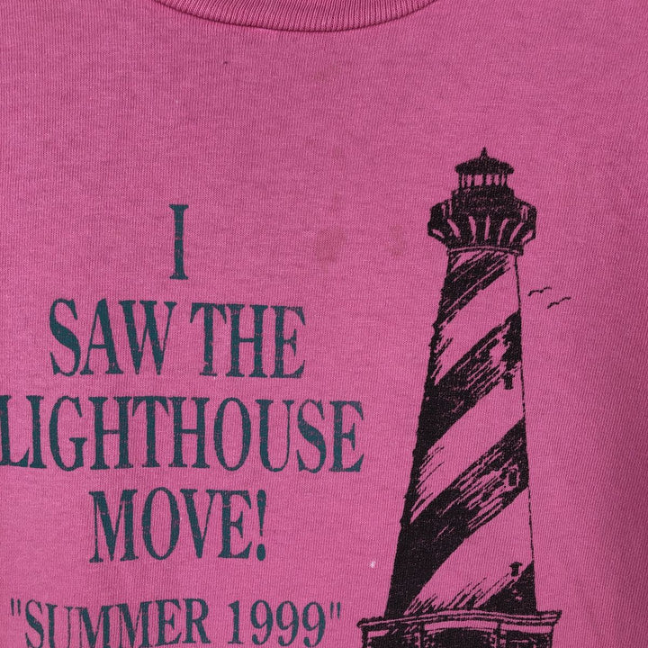 90'S Anvil Printed T-shirt, Made in USA, Men's L size, Vintage cotton pink type Vintage Second Hand