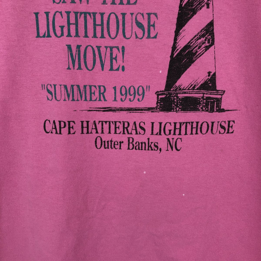 90'S Anvil Printed T-shirt, Made in USA, Men's L size, Vintage cotton pink type Vintage Second Hand