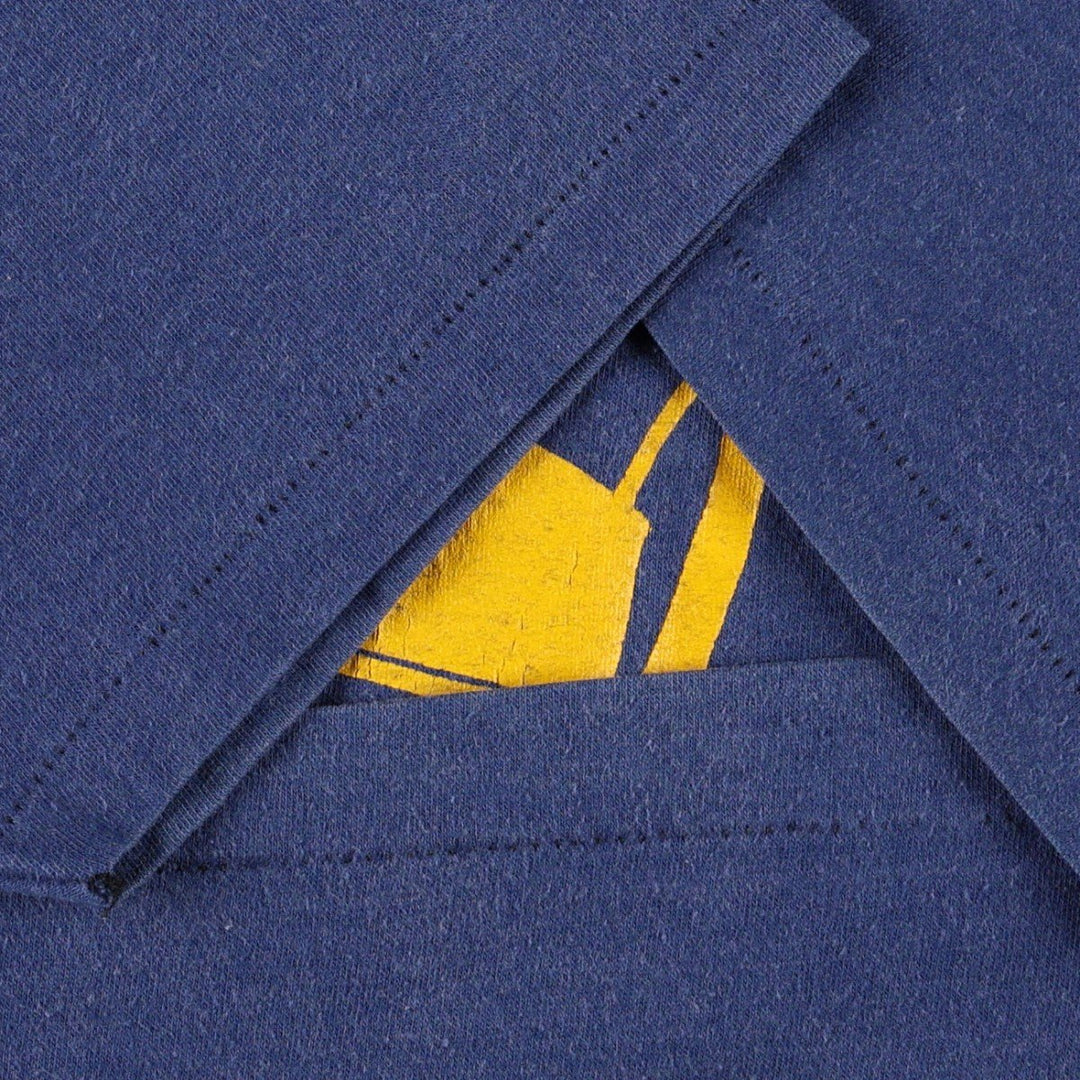 Vintage 80'S Hanes Fifty-Fifty Blue Tag Printed T-Shirt Made in USA Men's M Size cotton navy blue type Vintage Second Hand