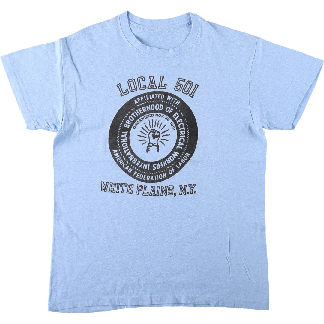 90'S IBEW LOCAL 501 Print T-Shirt, Men's Size M (Equivalent), Vintage unclear Blue type light blue Vintage Second Hand