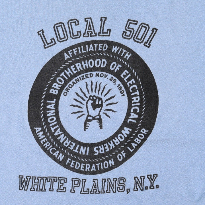 90'S IBEW LOCAL 501 Print T-Shirt, Men's Size M (Equivalent), Vintage unclear Blue type light blue Vintage Second Hand