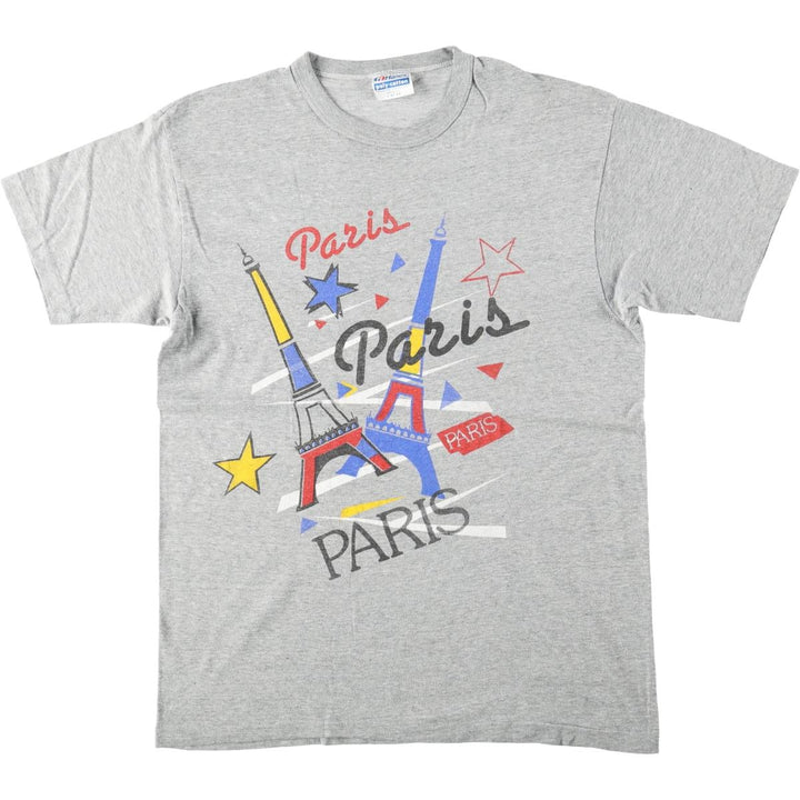 1980'S Hanes Poly-Cotton Blue Tag Souvenir T-Shirt, Made in USA, Men's Size L (approx.), Vintage cotton gray type Vintage Second Hand