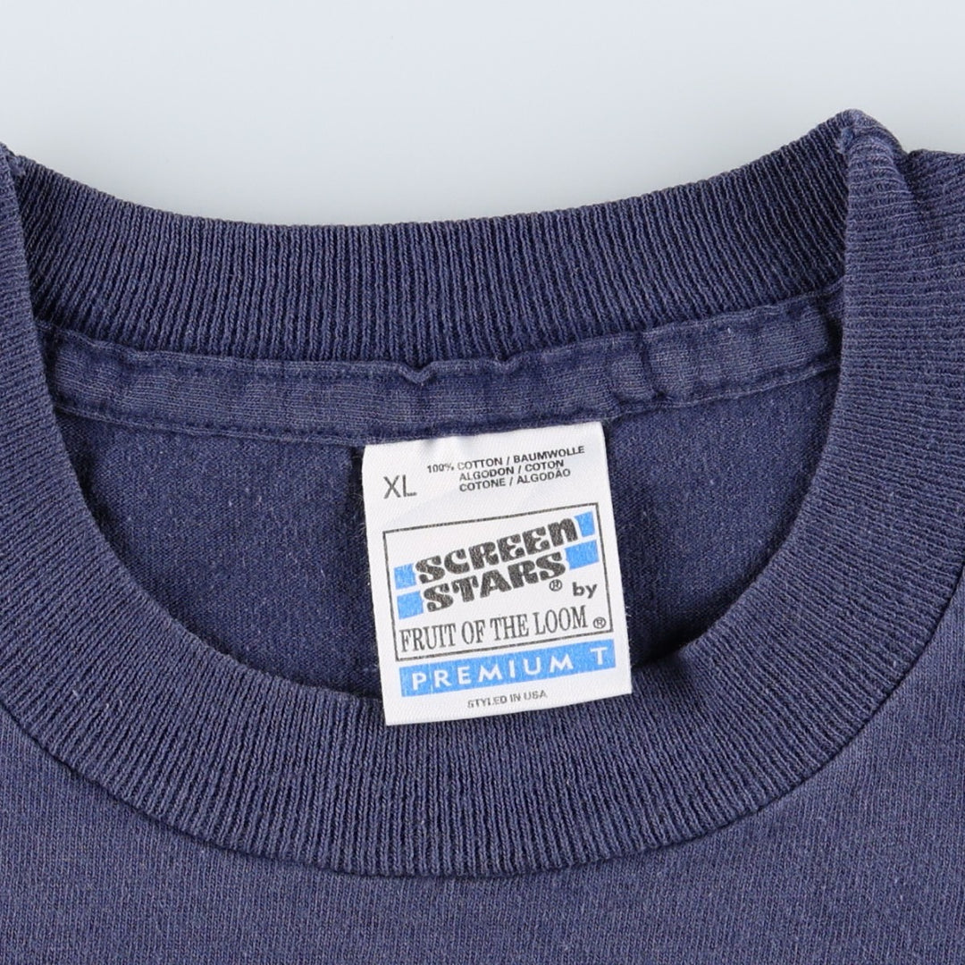 ~90'S Screen Stars by Fruit of the Room Print T-Shirt, Men's XL equivalent, Vintage cotton navy blue type Vintage Second Hand