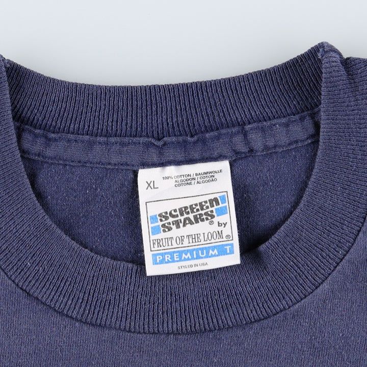 ~90'S Screen Stars by Fruit of the Room Print T-Shirt, Men's XL equivalent, Vintage cotton navy blue type Vintage Second Hand