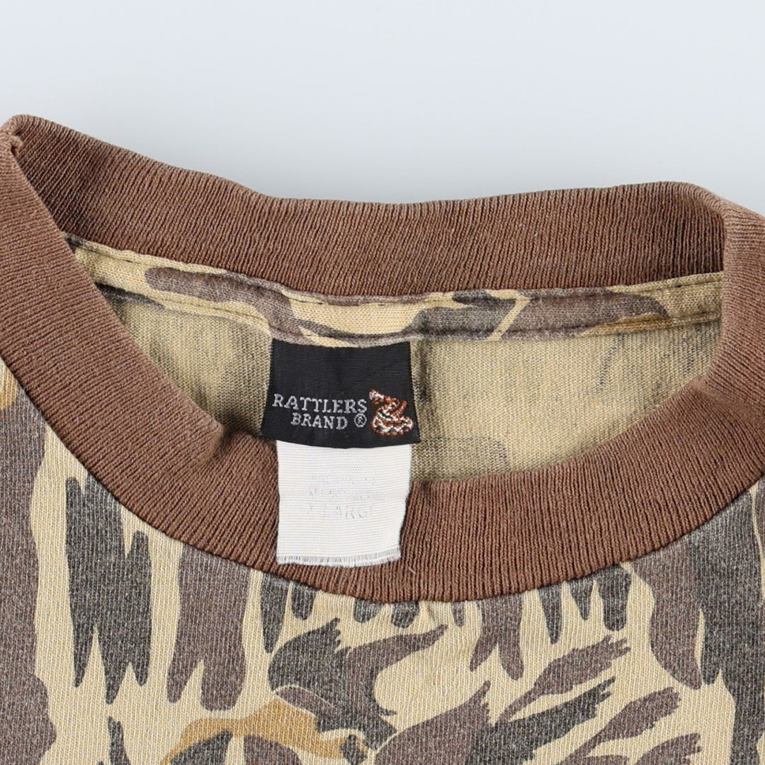RATTLERS BRAND DUCKS UNLIMITED Camouflage Pocket T-Shirt, Made in USA, Men's XL equivalent. unclear brown type Vintage Second Hand