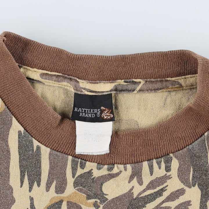RATTLERS BRAND DUCKS UNLIMITED Camouflage Pocket T-Shirt, Made in USA, Men's XL equivalent. unclear brown type Vintage Second Hand
