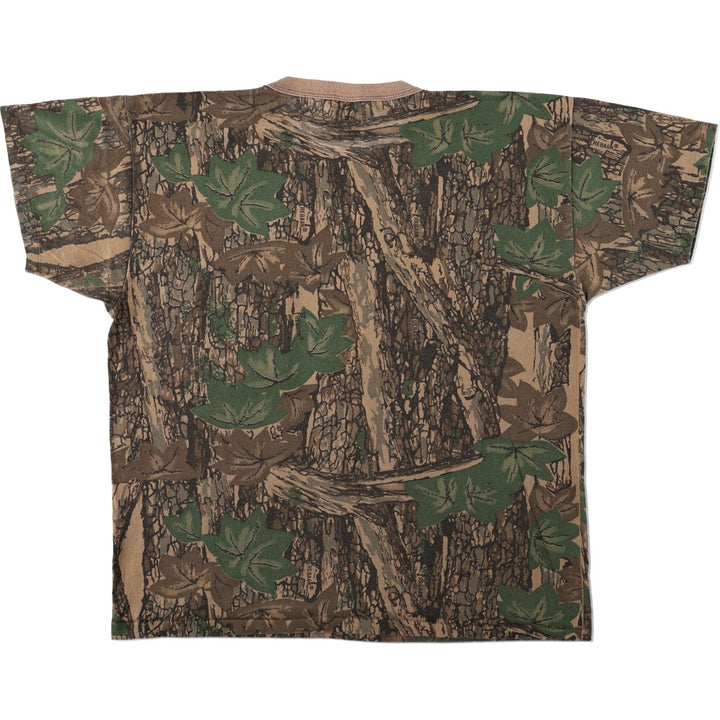 ~90'S ACE SPORTSWEAR Camouflage Pattern Real Tree Camo Pocket T-Shirt, Made in USA, Men's Size L (Equivalent), Vintage polyester Khaki type brown Vintage Second Hand