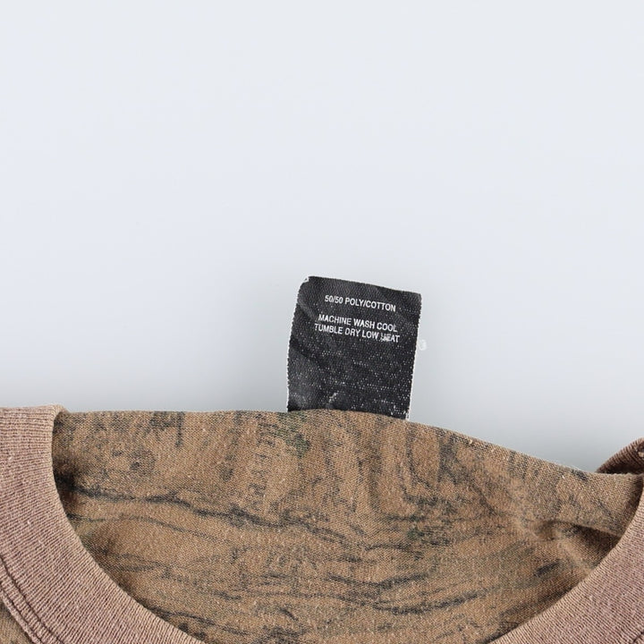 ~90'S ACE SPORTSWEAR Camouflage Pattern Real Tree Camo Pocket T-Shirt, Made in USA, Men's Size L (Equivalent), Vintage polyester Khaki type brown Vintage Second Hand