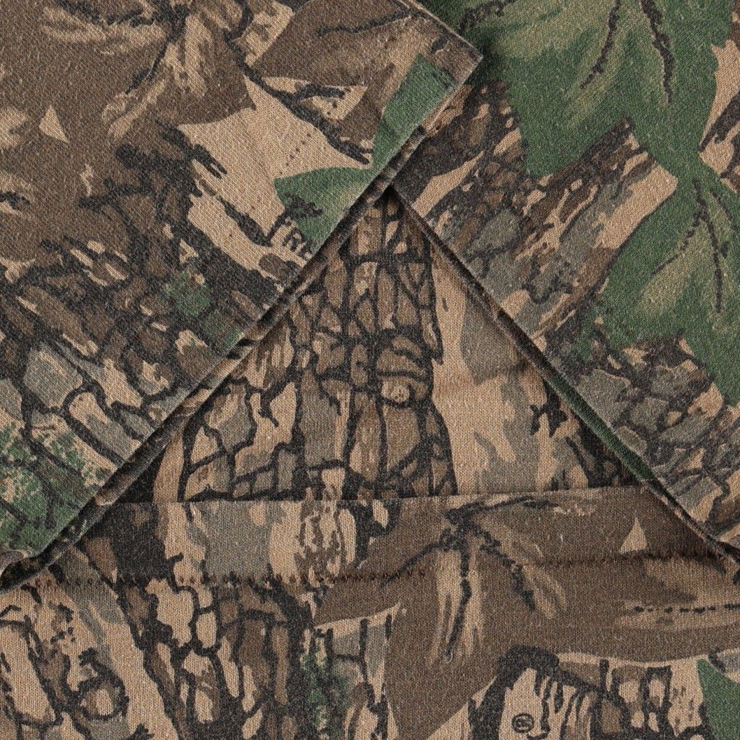 ~90'S ACE SPORTSWEAR Camouflage Pattern Real Tree Camo Pocket T-Shirt, Made in USA, Men's Size L (Equivalent), Vintage polyester Khaki type brown Vintage Second Hand
