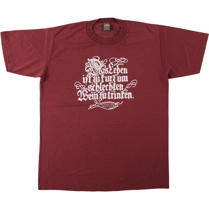 70s-80'S Jerzees by Russell Print T-Shirt, Made in USA, Men's Size L (approx.), Vintage polyester burgundy type Vintage Second Hand