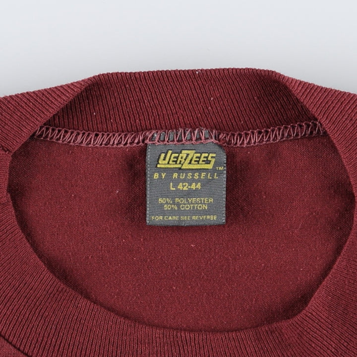 70s-80'S Jerzees by Russell Print T-Shirt, Made in USA, Men's Size L (approx.), Vintage polyester burgundy type Vintage Second Hand