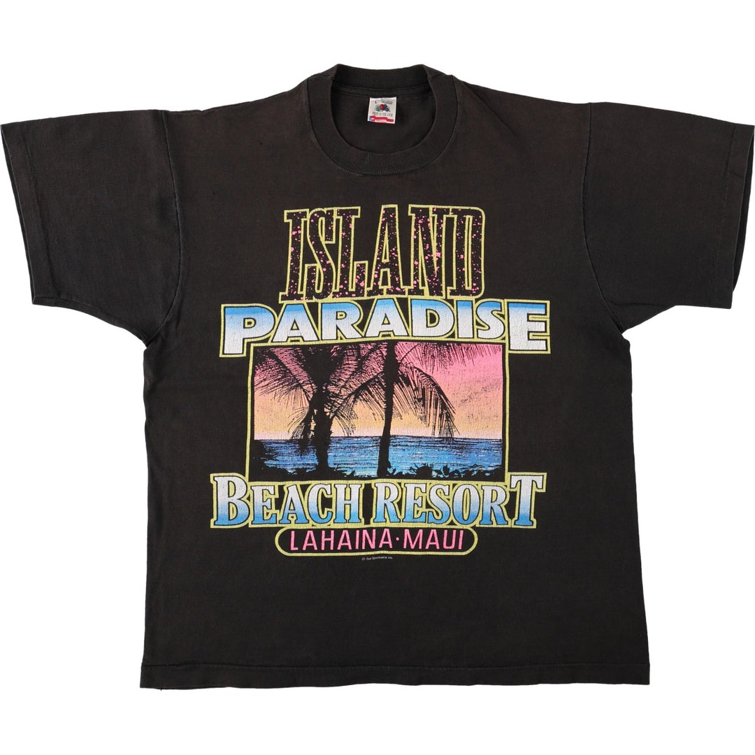 90'S Fruit of the Loom printed T-shirt, made in the USA, men's size L, vintage cotton black type Vintage Second Hand