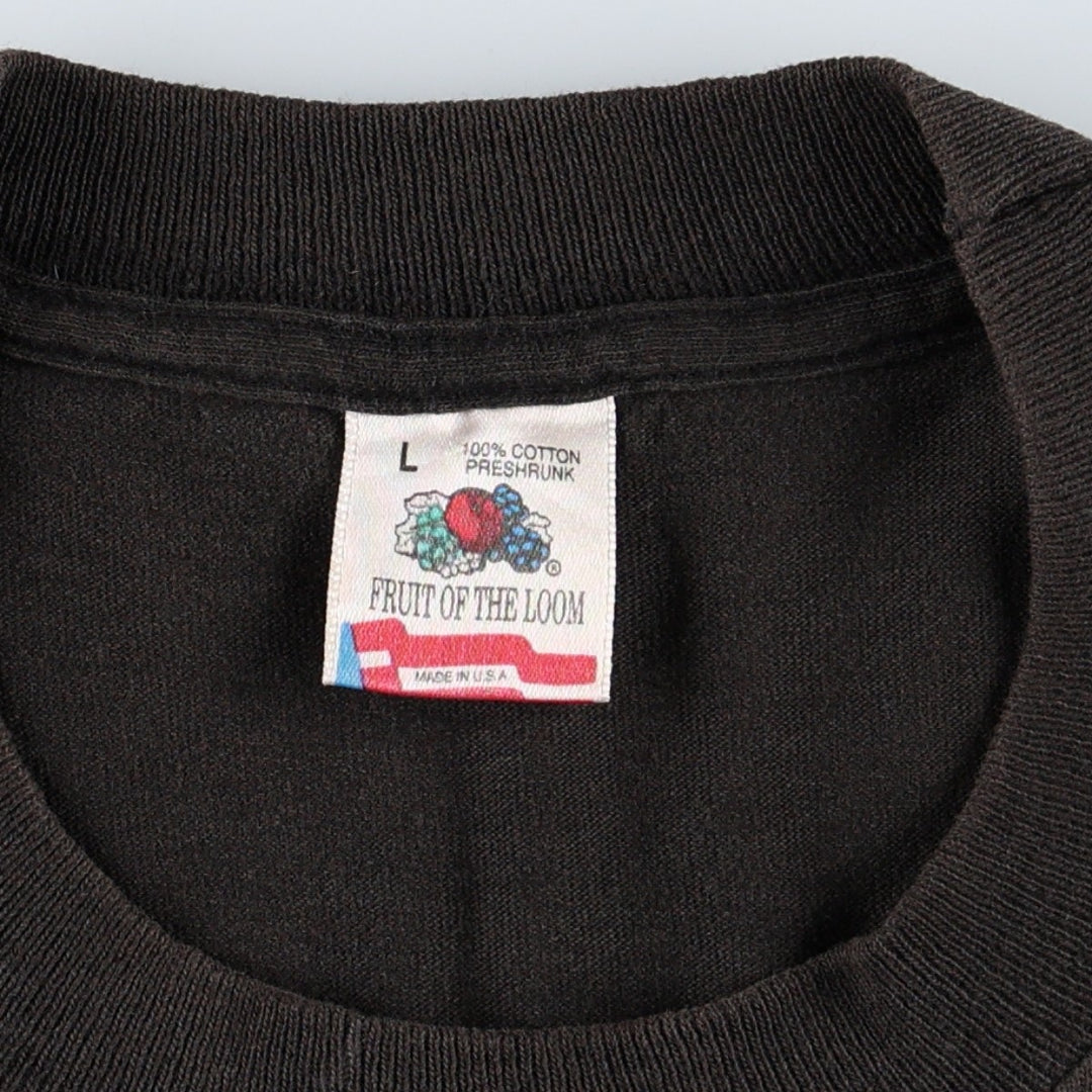 90'S Fruit of the Loom printed T-shirt, made in the USA, men's size L, vintage cotton black type Vintage Second Hand
