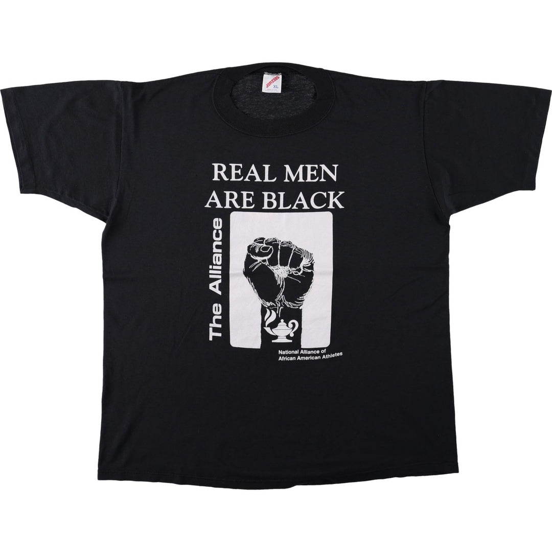 80s-90'S Jerzees Message Print T-Shirt, Made in USA, Men's XL (approx.), Vintage cotton black type Vintage Second Hand
