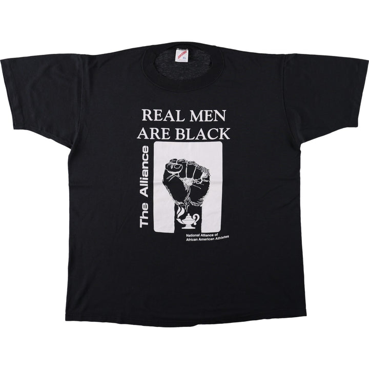 80s-90'S Jerzees Message Print T-Shirt, Made in USA, Men's XL (approx.), Vintage cotton black type Vintage Second Hand