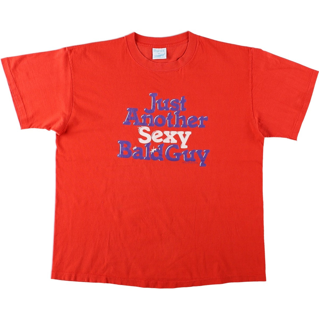 90'S Peacock Message Print T-Shirt, Made in USA, Men's XL (approx.), Vintage cotton red type Vintage Second Hand