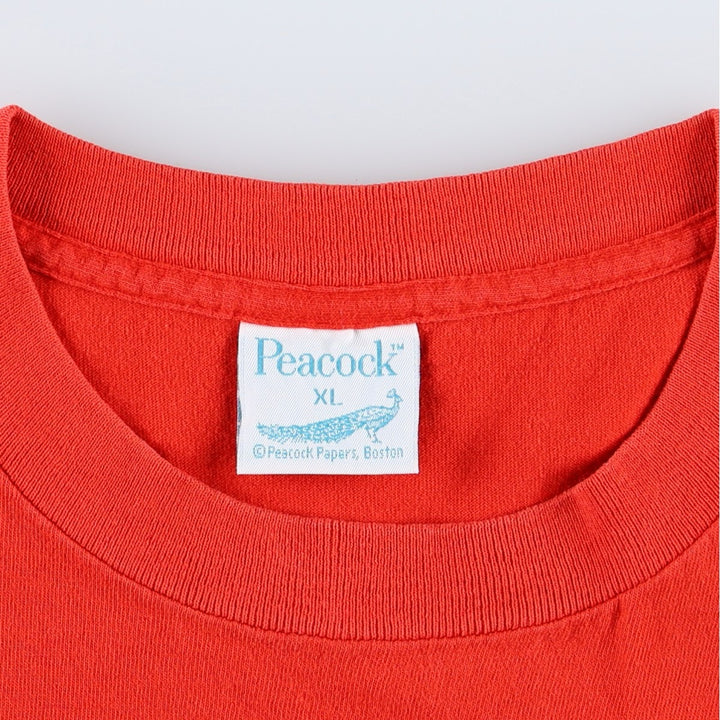 90'S Peacock Message Print T-Shirt, Made in USA, Men's XL (approx.), Vintage cotton red type Vintage Second Hand