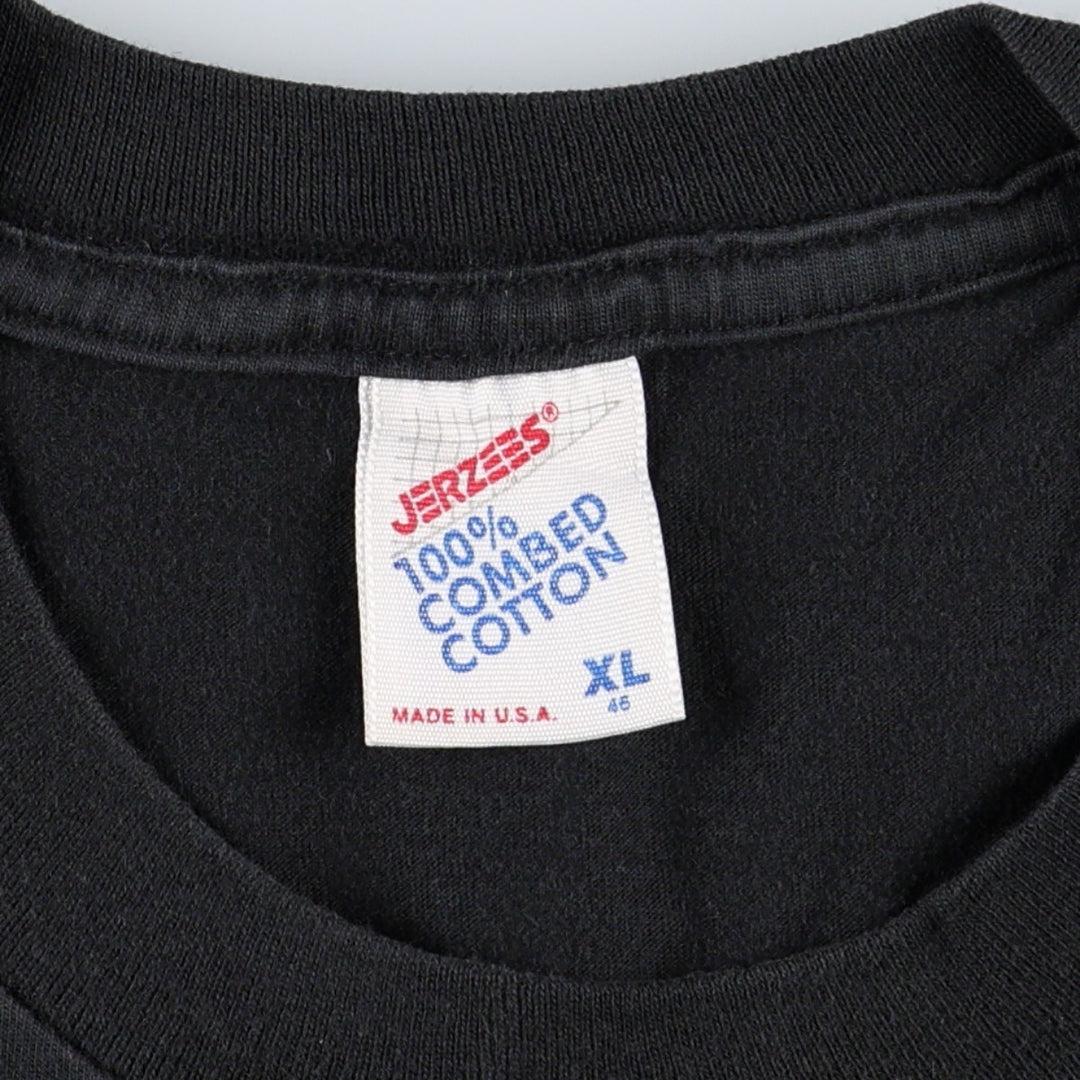 80'S Jerzees Print T-Shirt, Made in USA, Men's XL equivalent, Vintage cotton black type Vintage Second Hand