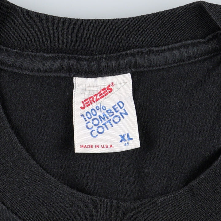 80'S Jerzees Print T-Shirt, Made in USA, Men's XL equivalent, Vintage cotton black type Vintage Second Hand