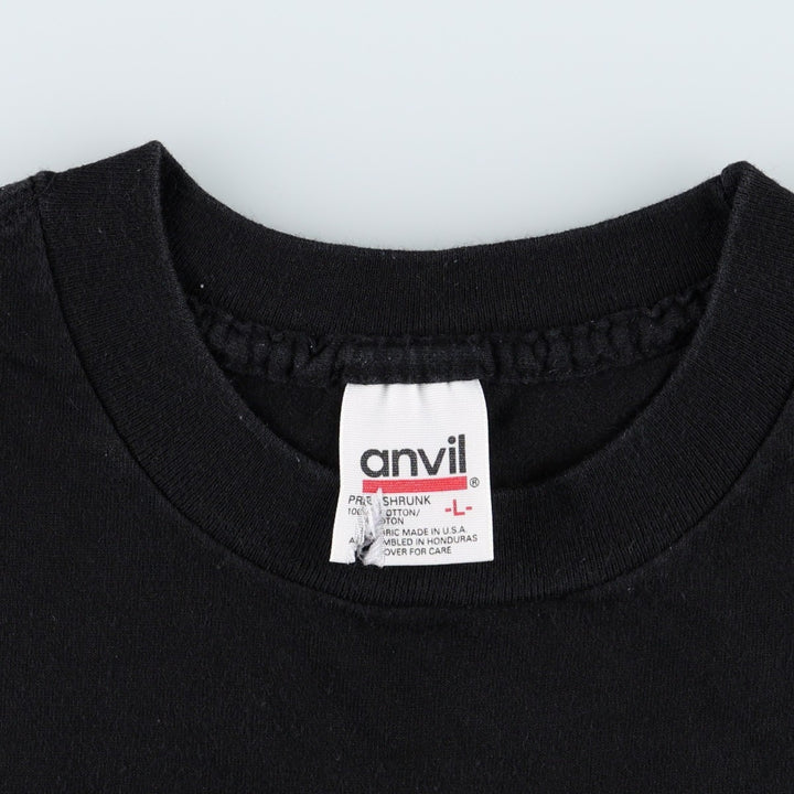 90'S Anvil Printed T-shirt, Made in USA, Men's L size, Vintage cotton black type Vintage Second Hand
