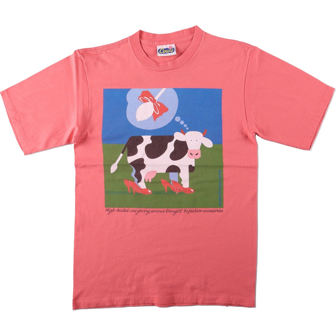 80'S COWS Advertising T-Shirt, Made in Canada, Men's Size M (approx.), Vintage cotton pink type Vintage Second Hand