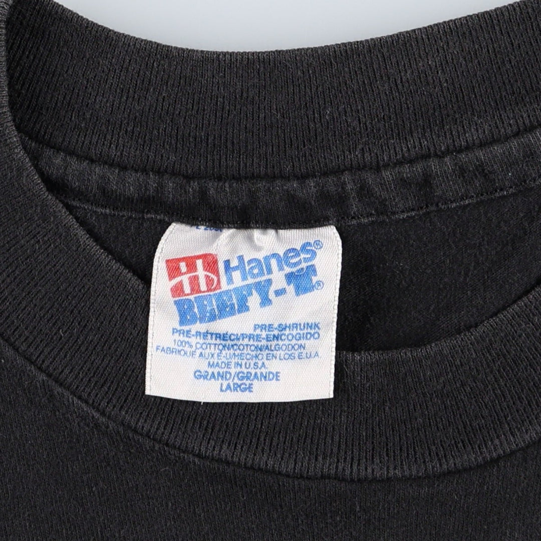 90'S Hanes BEEFY-T Print T-Shirt, Made in USA, Men's Size L (approx.) cotton black type Vintage Second Hand