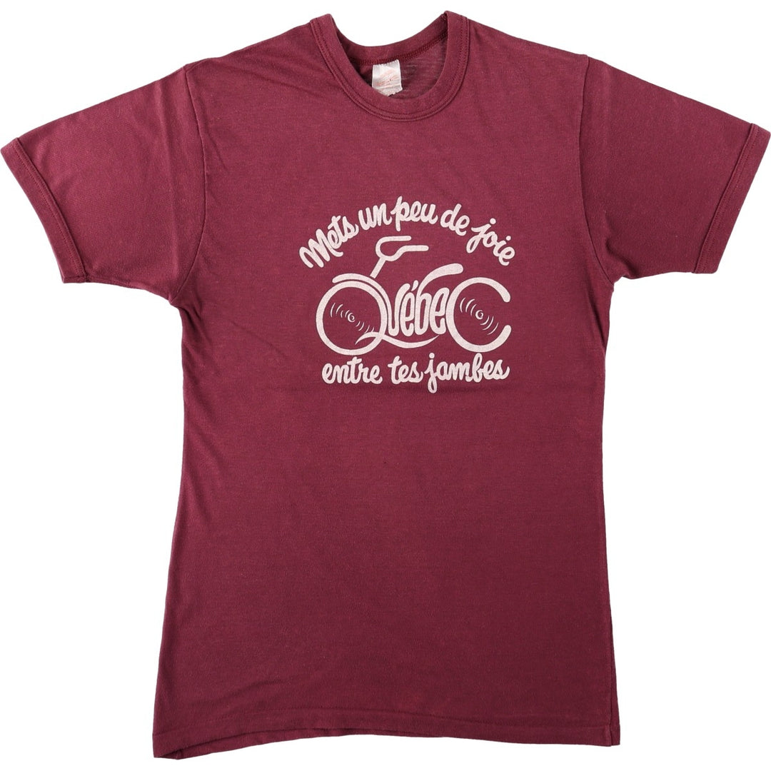 90'S Print Message T-Shirt, Made in Canada, Men's Size XS (approx.), Vintage cotton wine-red Vintage Second Hand