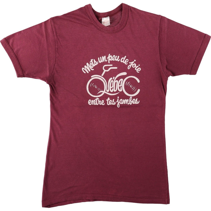 90'S Print Message T-Shirt, Made in Canada, Men's Size XS (approx.), Vintage cotton wine-red Vintage Second Hand