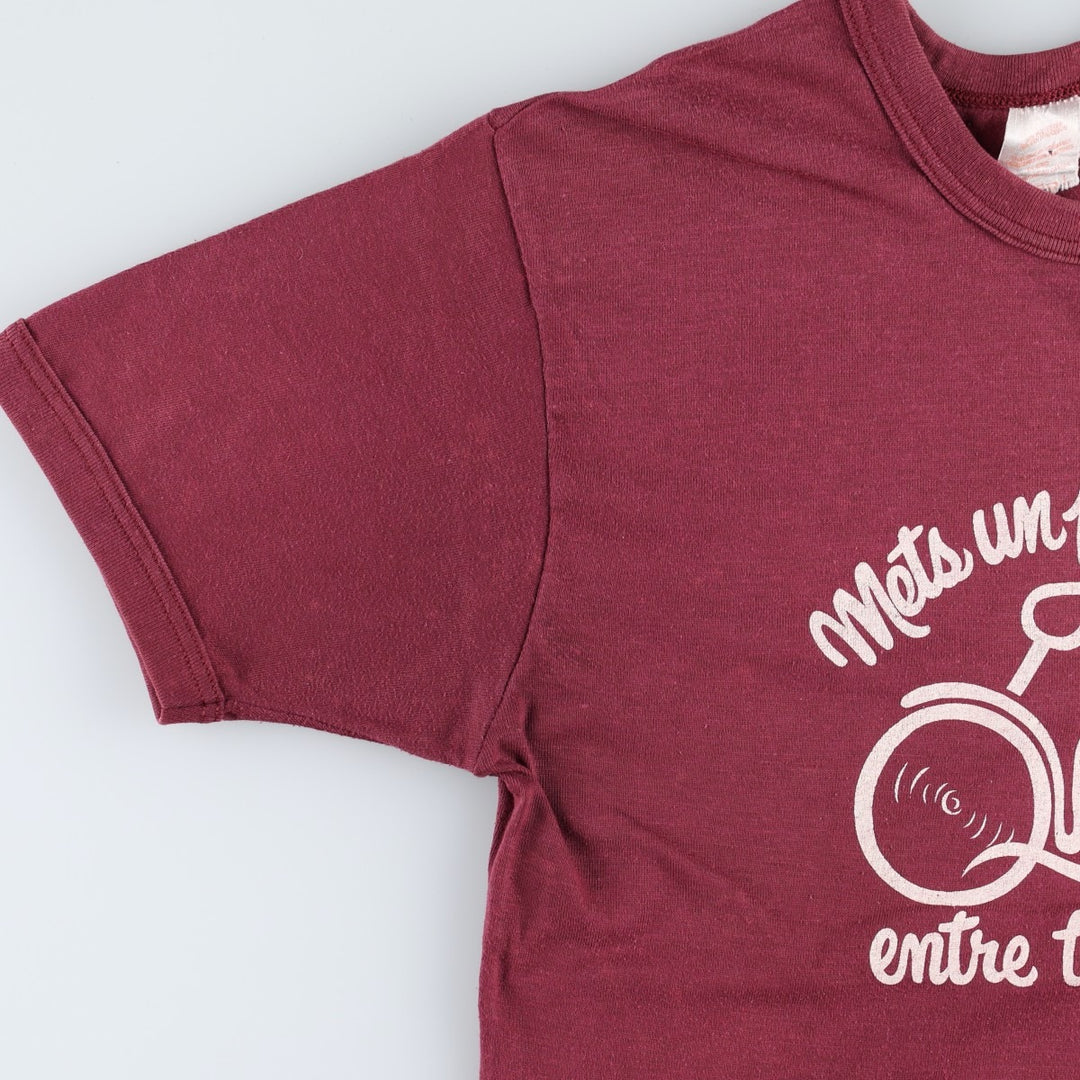 90'S Print Message T-Shirt, Made in Canada, Men's Size XS (approx.), Vintage cotton wine-red Vintage Second Hand