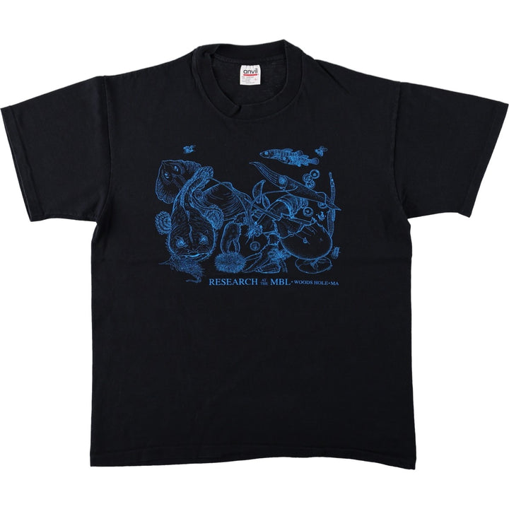 Anvil fish print t-shirt, made in the USA, men's size L (approx.) cotton black type Vintage Second Hand
