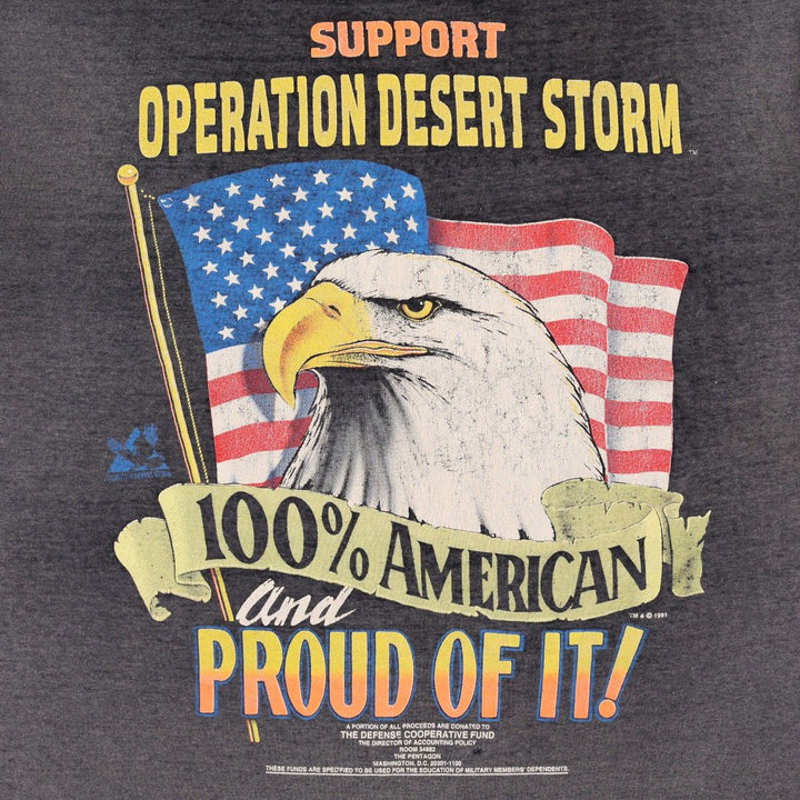 90'S SSI Eagle Pattern Stars and Stripes Message Print T-Shirt, Men's Size L (approx.), Vintage cotton Charcoal Vintage Second Hand