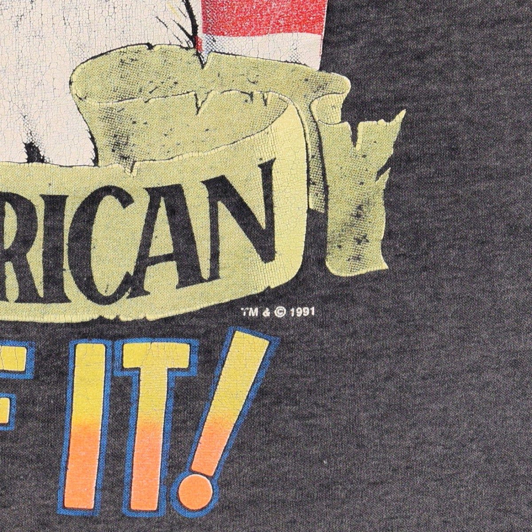 90'S SSI Eagle Pattern Stars and Stripes Message Print T-Shirt, Men's Size L (approx.), Vintage cotton Charcoal Vintage Second Hand