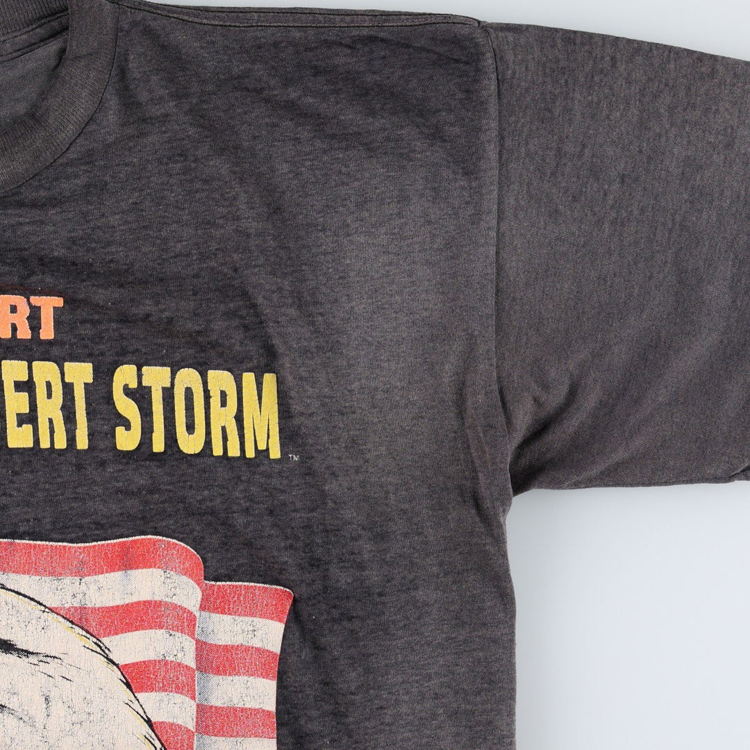 90'S SSI Eagle Pattern Stars and Stripes Message Print T-Shirt, Men's Size L (approx.), Vintage cotton Charcoal Vintage Second Hand