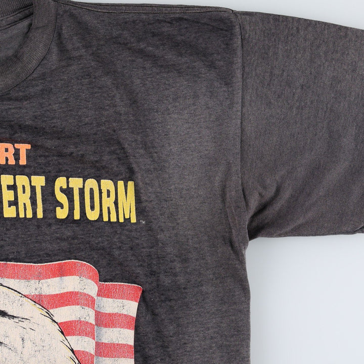 90'S SSI Eagle Pattern Stars and Stripes Message Print T-Shirt, Men's Size L (approx.), Vintage cotton Charcoal Vintage Second Hand