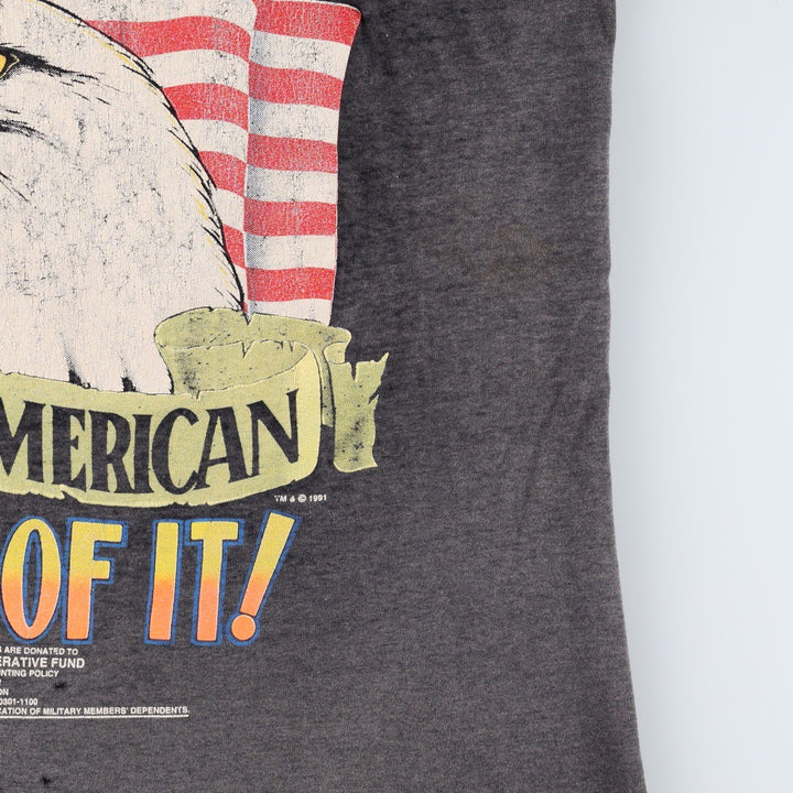 90'S SSI Eagle Pattern Stars and Stripes Message Print T-Shirt, Men's Size L (approx.), Vintage cotton Charcoal Vintage Second Hand