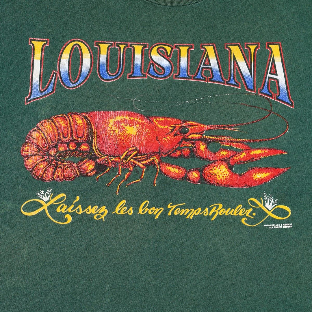 80s-90'S Jerzees Crayfish Pattern Print T-Shirt, Made in USA, Men's Size L (approx.), Vintage cotton Green type dark green Vintage Second Hand