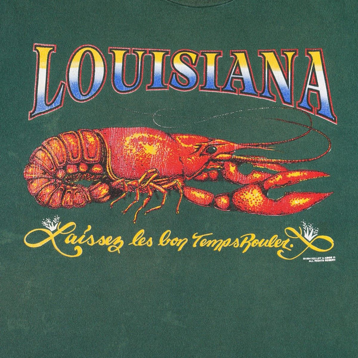 80s-90'S Jerzees Crayfish Pattern Print T-Shirt, Made in USA, Men's Size L (approx.), Vintage cotton Green type dark green Vintage Second Hand