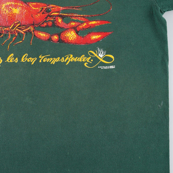 80s-90'S Jerzees Crayfish Pattern Print T-Shirt, Made in USA, Men's Size L (approx.), Vintage cotton Green type dark green Vintage Second Hand