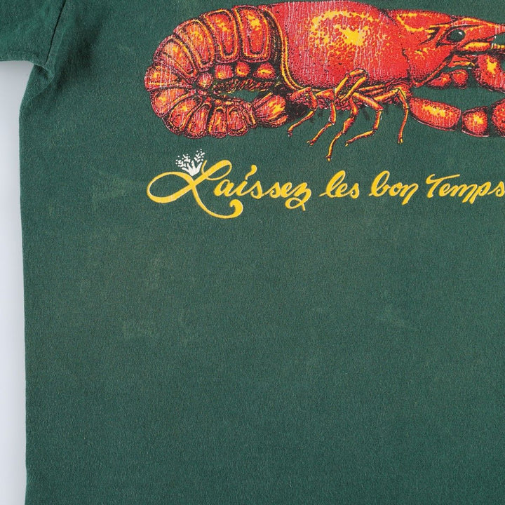 80s-90'S Jerzees Crayfish Pattern Print T-Shirt, Made in USA, Men's Size L (approx.), Vintage cotton Green type dark green Vintage Second Hand