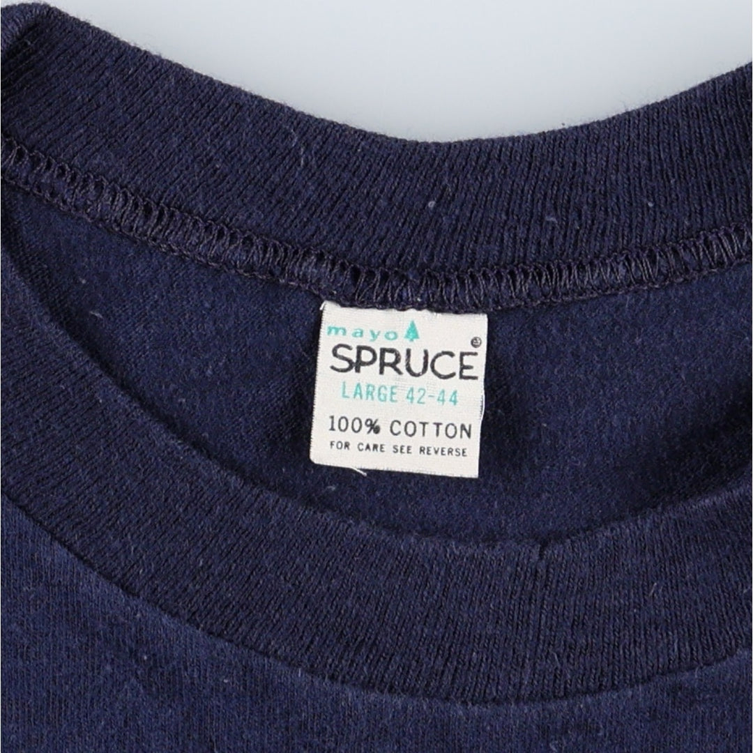 1970'S Mayo Spruce Message Print T-Shirt, Made in USA, Men's Size L (Equivalent), Vintage cotton navy blue type Vintage Second Hand