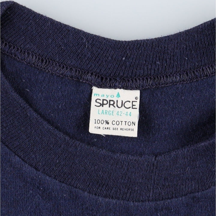 1970'S Mayo Spruce Message Print T-Shirt, Made in USA, Men's Size L (Equivalent), Vintage cotton navy blue type Vintage Second Hand