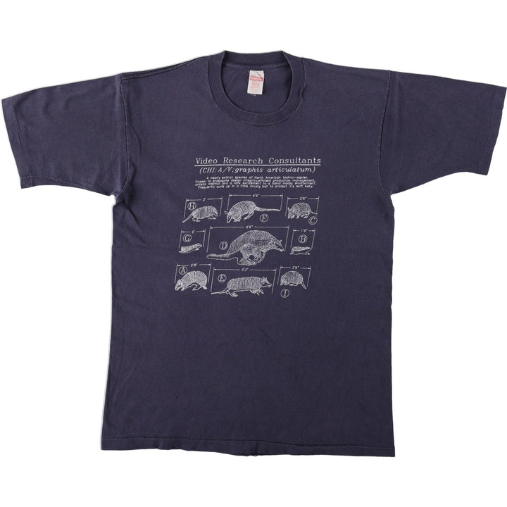 80'S Healthknit Print T-Shirt, Made in USA, Men's Size L (approx.), Vintage cotton navy blue type Vintage Second Hand