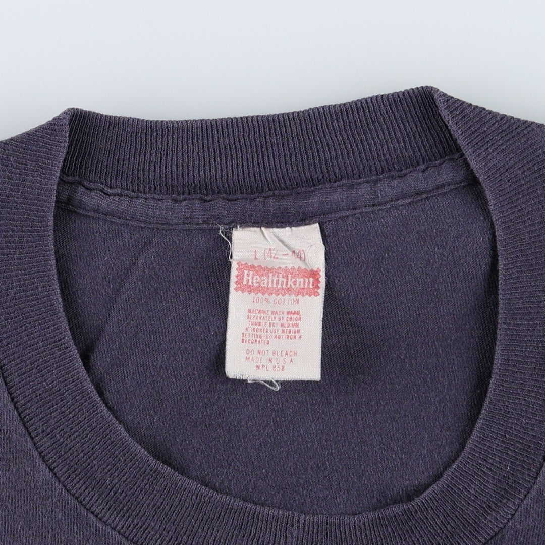 80'S Healthknit Print T-Shirt, Made in USA, Men's Size L (approx.), Vintage cotton navy blue type Vintage Second Hand