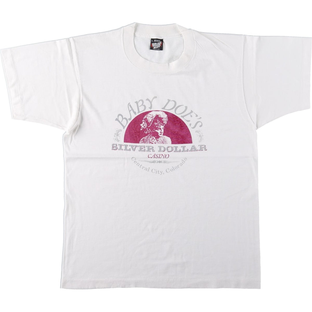 90'S Screen Stars Best Advertising T-Shirt, Made in USA, Men's Size L (approx.), Vintage cotton white type Vintage Second Hand